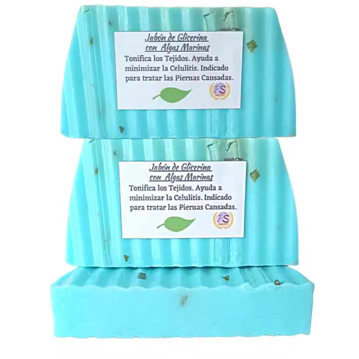 3 Jabones Artesanales de Algas Marinas. Pack Ahorro. Glicerina Vegetal. PumarShop Cinnia Natura. Exfoliante. Piernas Cansadas. - 1