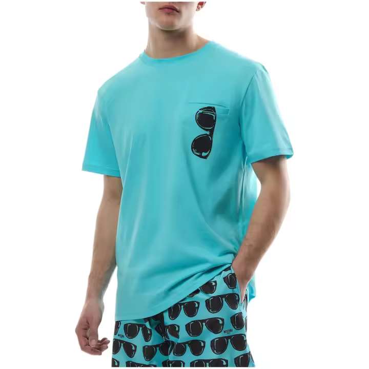 Camiseta MOSCHINO con Bolsillo en el Pecho y Estampación de Gafas de Sol Color Turquesa - 1
