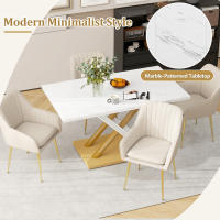 Mesa de Comedor Blanca para 4 personas con tablero con Efecto Mármol, Pies ajustables, - details 3