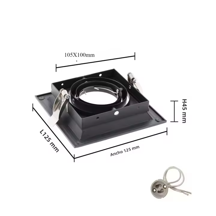 Soporte De Techo Recipiente Negro Cuadrado Ajustable Para Bombillas GU10 O MR16 Base LED Y Halogena Instalación Integrada Luz De Punto - 1