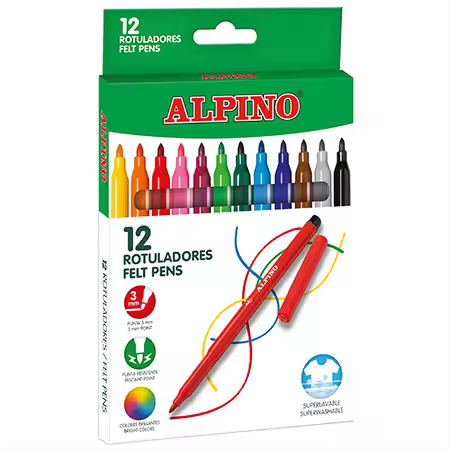 ROTULADORES ALPINO – 12 COLORES SURTIDOS – TINTA LAVABLE – PUNTA RESISTENTE - 1