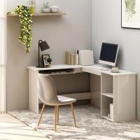 vidaXL Escritorio forma de L madera contrachapada 120x140x75 cm en color Blanco/Blanco brillante/Gris hormigón y más | estructura resistente ideal para salón dormitorio o estudio - details 1