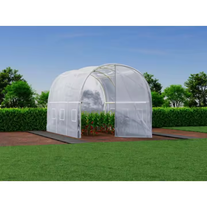 Vente-unique - Cubierta de repuesto para invernadero tipo túnel con puerta 6 m² - L200 x l300 x Alt. 200 cm - Blanco - ALOCASIA - 1