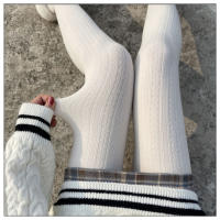 Medias De Pescar Japonesas Para Mujer Blancas Tejidas Con Torsión Leggings Elásticos De Otoño Solids Medias De Ropa Interior - details 7