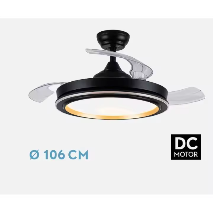 FABRILAMP PREMIUM Ventilador Dc Picolo 72w 6226lm Negro/oro 3 Aspas Desp. 106d 3000-4000-6500k  Control de aire verano o invierno  TEMPORIZADOR 1/3/6 H.Remoto, Memoria Incluye 2 tijas y mandos calidad de confianza - 1