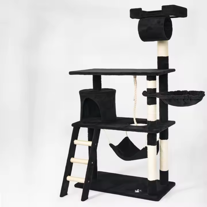 Casa Basics-Rascador para gatos PILLI, Altura: 141 cm, Árbol con Plataformas y Accesorios para Jugar y Descansar - Beige/Negro/Gris/Burdeos - 1