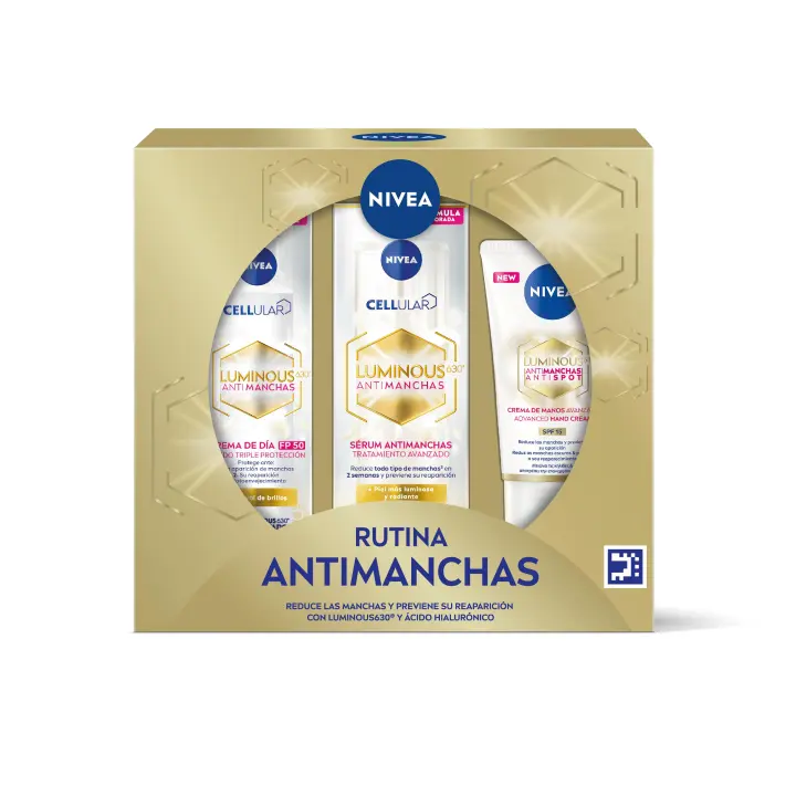 NIVEA Pack Rutina Luminous Antimanchas – Caja regalo con Sérum, Crema de día FP50 y crema de manos - Tratamiento Avanzado Antimanchas - 1
