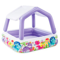 INTEX - Piscina infantil hinchable con toldo desmontable, 157x157x122 cm, capacidad 295 litros, diseño acuático colorido, tapón de desagüe, uso exterior, juego acuático, jardín, verano, niños +2 años, vinilo resistente, incluye parche de reparación - details 0