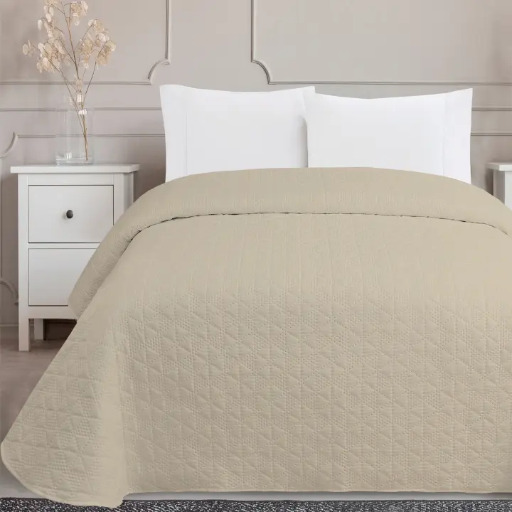 Vivid Torral by El Jinete Hogar - Colcha Bouti Verano Estrella Beige Lisa Reversible (No Incluye Fundas De Cojines) Poliéster, Fresquita, Transpirable, Diseño, Primavera, Verano - 1