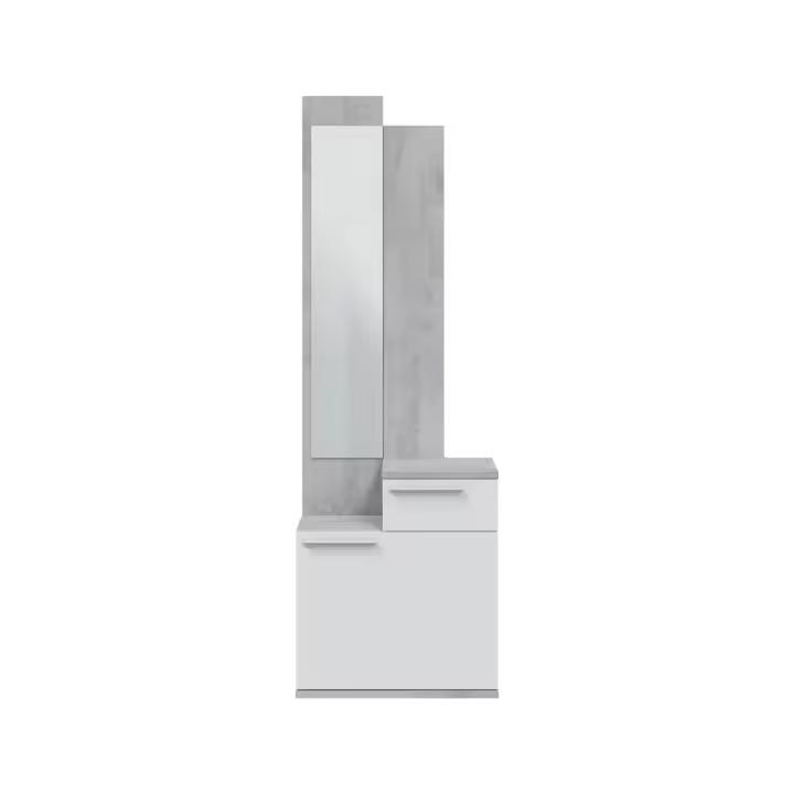 MOBELCENTER - Recibidor Zapatero Karen con Cajón y Espejo, Color Cemento y Blanco Artik, 61x28x185 cm, Ideal para Entrada de Casa (1416) - 1
