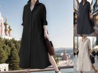 Vestido Largo Elegante Para Mujer Con Cuello Enrollado Y Abertura Casual A-Line Sólido Moda Solapa Simple Suéter Vestido De Manga Regular De Poliéster Con Estiramiento Leve - details 16