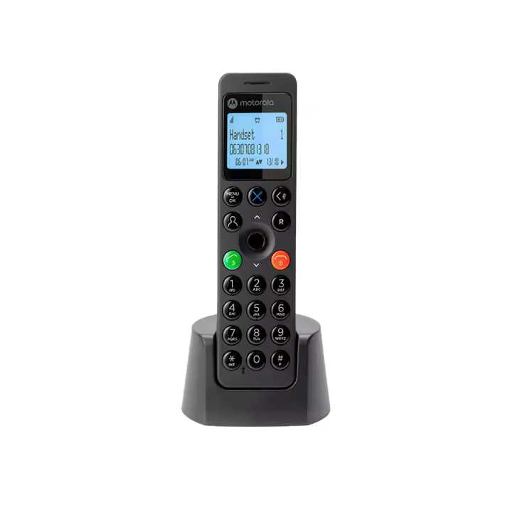 Motorola Voice - DOT201 Teléfono Inalámbrico Digital, Altavoz Manos Libres, Bloqueo de Llamadas, 100 Contactos con Nombre y Directorio Telefónico, Color Negro - 1