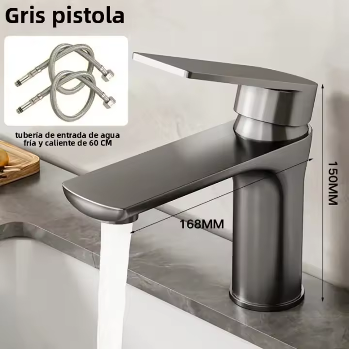 Grifo De Cocina Y Baño En Acero Inoxidable Gris Arsenal Con Regulación De Agua Caliente Y Fría Montaje En Superficie - 1