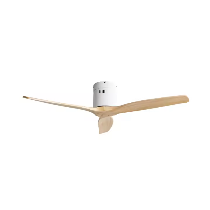VENTILADOR DE TECHO AGUILON Fabrilamp - Color Blanco, sin luz incorporada, con tres Aspas Haya, cinco Velocidades, con Control Remoto y Temporizador. Motor DC - 1