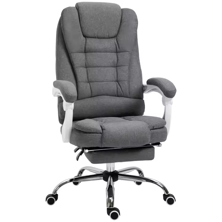 HOMCOM Sillón de dirección de oficina sillón de ordenador con reposapiés respaldo reclinable reposabrazos acolchados lino gris - 1