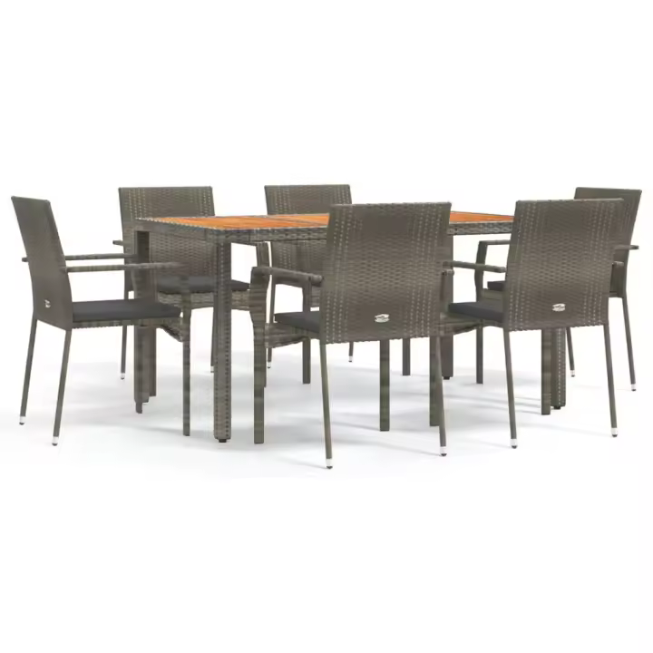 vidaXL Set comedor jardín 7 pzas y cojines ratán sintético gris - 1