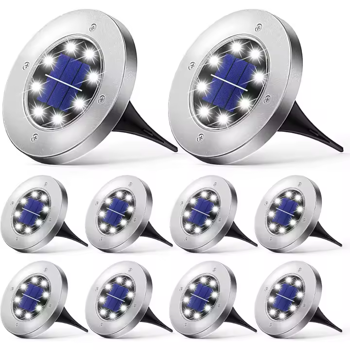 Juego de 10 luces solares para jardín, lámpara de pie, luz blanca fría con 8 LED, foco LED para exterior, resistente al agua IP65. - 1