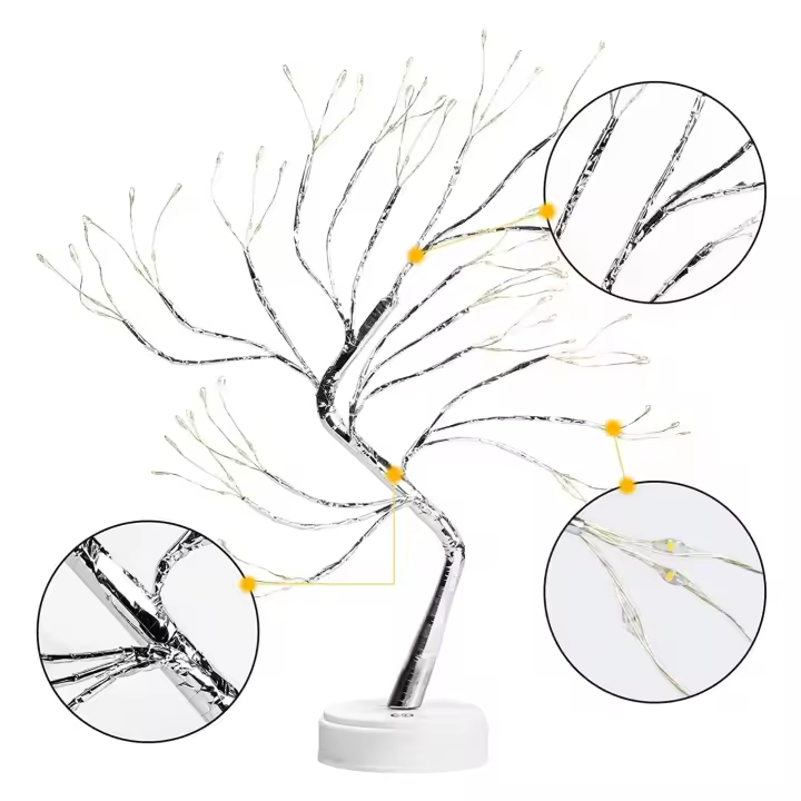 Lámpara De Mesa Árbol De Noche LED Con Encendido Por Toque Y USB/Batería Decoración De Flores Artificiales Bonsái Para Escritorio - 1