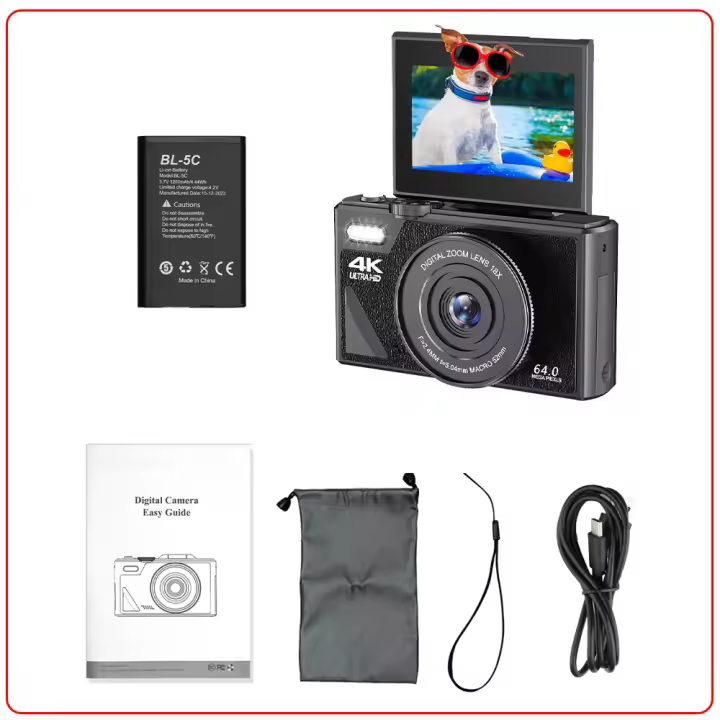 Cámara Digital 4K 64MP Con Pantalla Táctil De 3 Pulgadas Zoom Digital 18X Vlog Cámara De Video Para YouTube Webcam Cámara Interchangeable CMOS - 1
