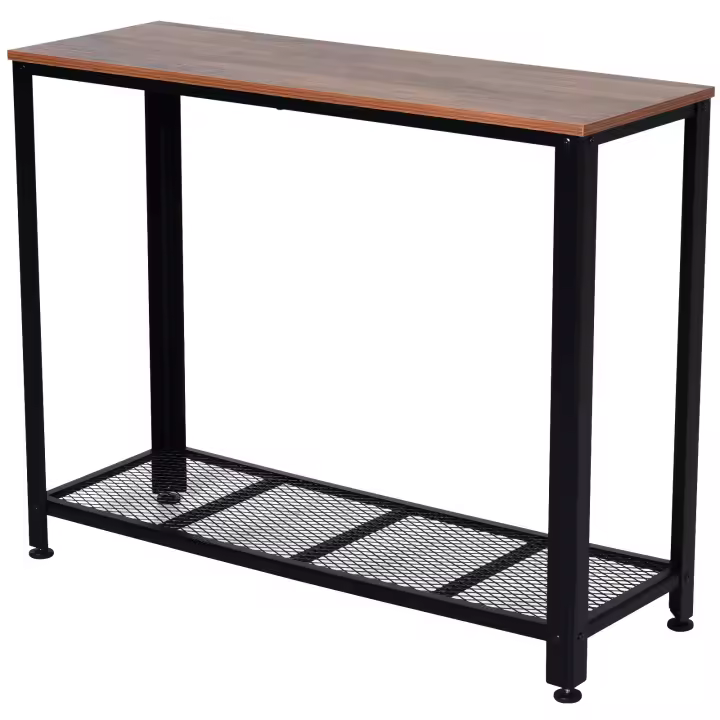 HOMCOM Mesa de Consola de Estilo Industrial Mesa de Entrada con Estante Inferior de Malla Metálica Carga 30 kg 101x35x80cm Marrón y Negro - 1