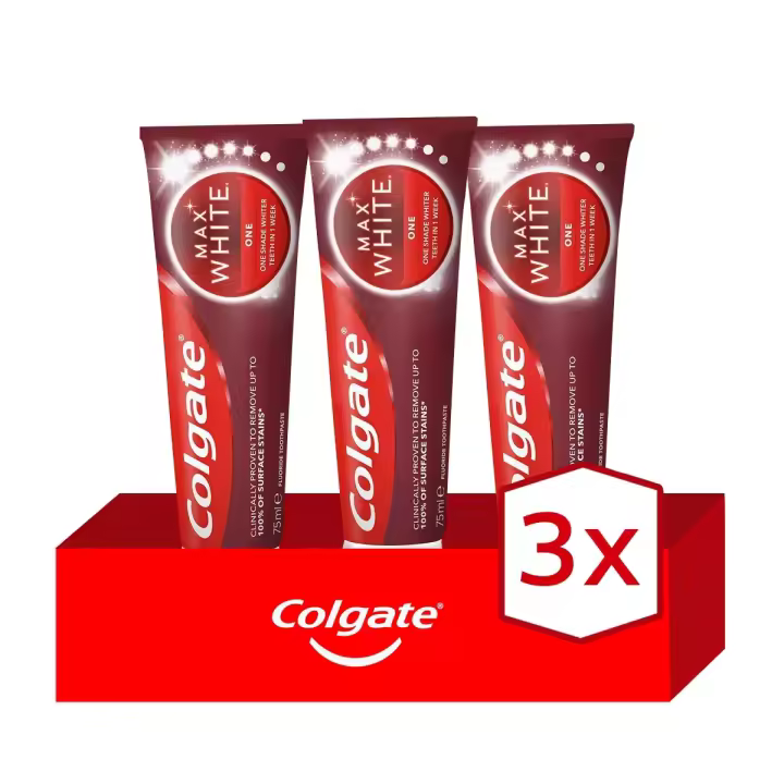 Pasta de dientes blanqueadora Colgate Max White One 75ml Pack de 3 | Blanquea Tus Dientes hasta 1 Tono en 1 Semana. Sonrisa más blanca, frescura asegurada. - 1