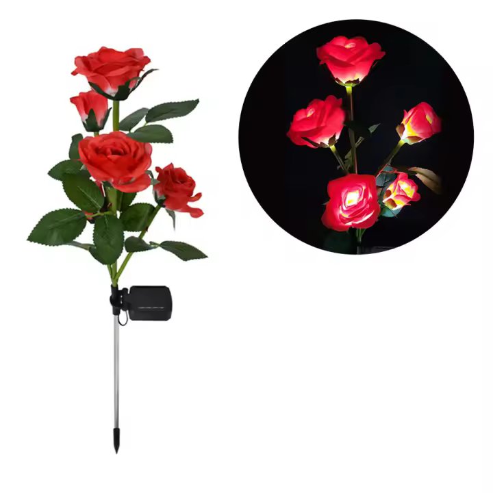 Luces Solares Para Jardín Con Forma De Rosa 5 Cabezas Decorativas Para Patio Exterior IP65 Autocontenidas Luz De Jardín Modernas - 1