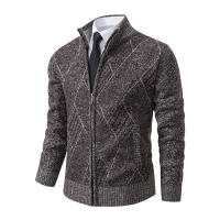 Chaqueta De Punto Para Hombre Invierno 2024 Cuello Erguido Gruesa Y Cálida Cardigan Zip up Estilo Coreano Casual - details 1