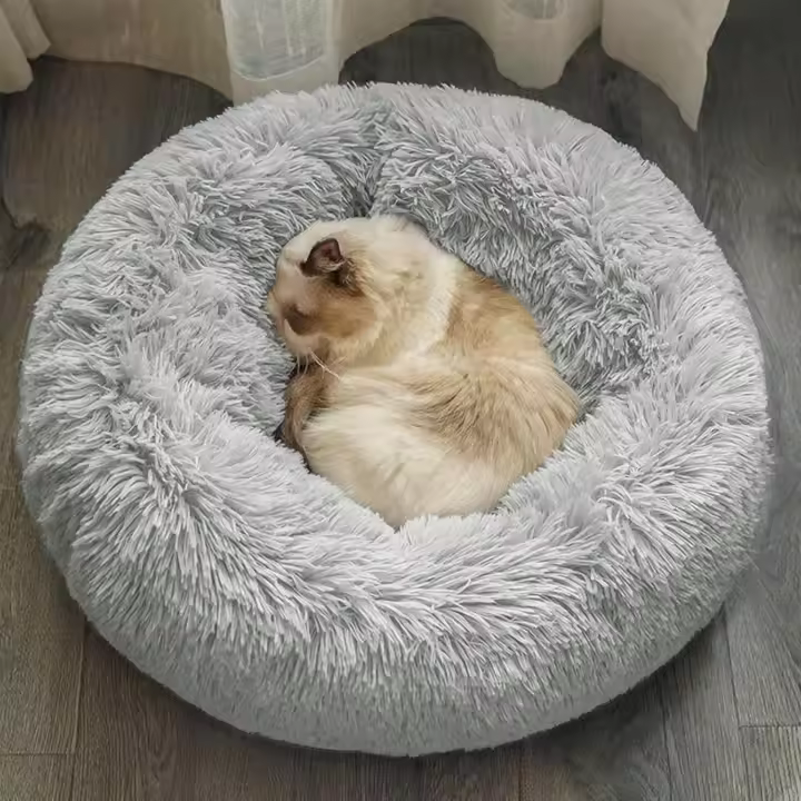 Cama Redonda para Mascotas,para Perro y Gato Medianos Pequeños(50cm Gris Claro) - 1