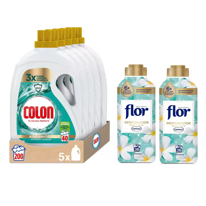 Colon Higiene Detergente para la Lavadora, 200 Lavados (Formato 5x40) + 2x Perfumador Fragancia Nenuco, Ropa Blanca y Color, Higieniza y Elimina Malos Olores, Perfume Intenso y Duradero - 1