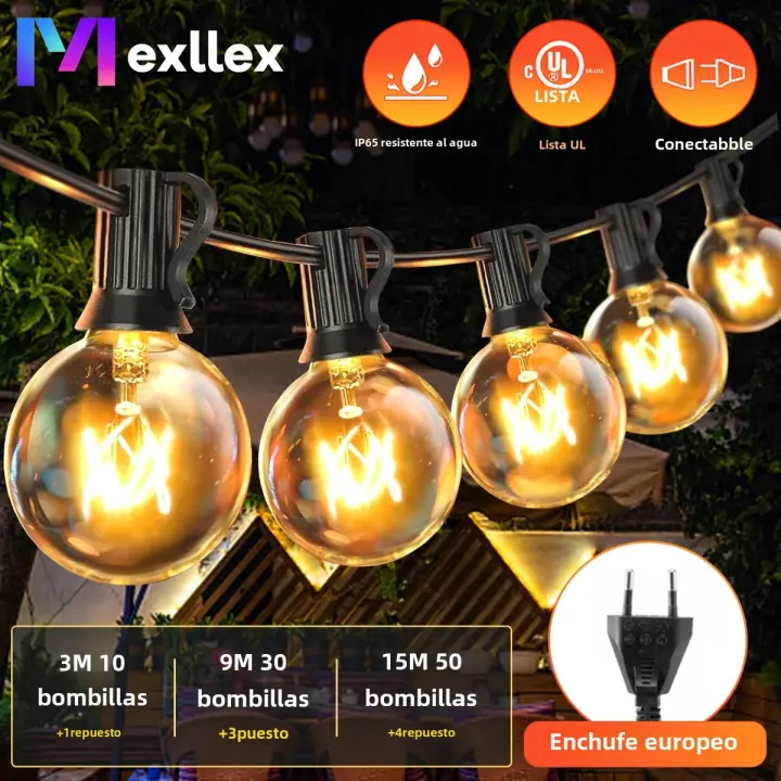 Cadena De Luces G40 De Tungsteno Para Patio Exterior 15M/50Pies 220V Conectables Lámpara Colgante Para Decoración De Jardín Porche Balcón Fiesta - 1