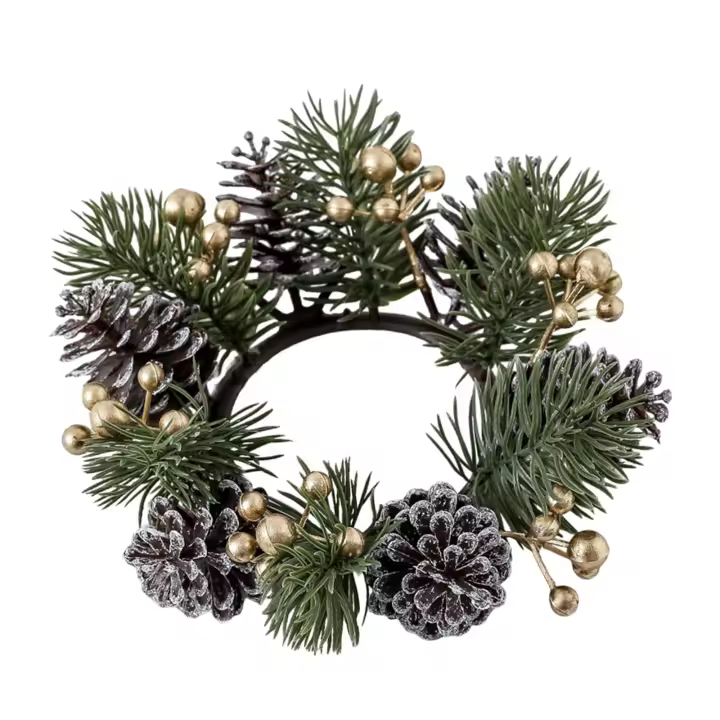 Anillo De Vela Navideño Con Bayas Adorno Para Wreath De Navidad Decoración Para Mesa Centro De Fiesta Café Bar Material Artificial - 1