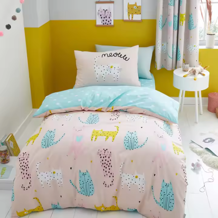 Funda Nórdica Infantil Cute Cats de Catherine Lansfield - 60% Algodón y 40% Poliéster - Tacto Suave - Reversible - 1