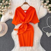 YuooMuoo Vestido De Suéter Tejido Para Mujer Primavera Verano Corto Elegante De Manchas De Alas Negras Bodycon Estilo Callejero Vestido Bandage - details 3