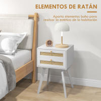 HOMCOM Mesita de Noche Blanca Mesilla de Noche Estilo Cannage con 2 Cajones y Elemento de Ratán Mesita Auxiliar Pequeña para Dormitorio Salón 40x40x60 cm - details 4