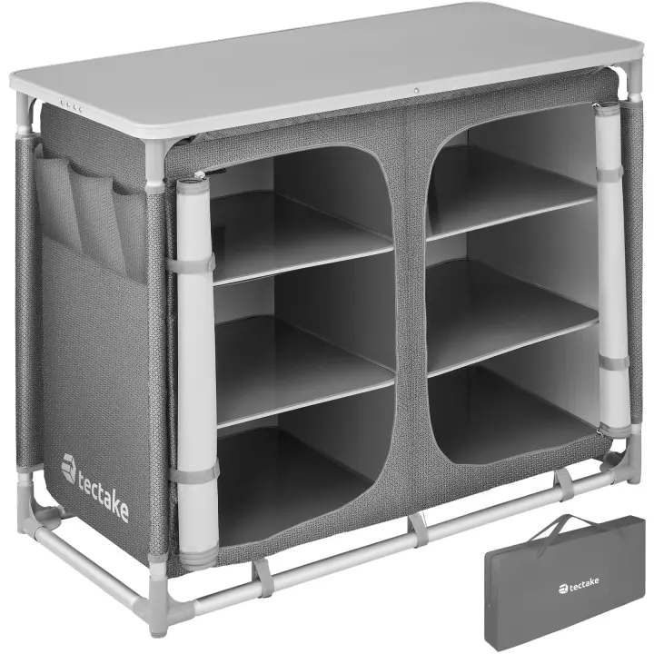 Tectake - Cocina de camping 97 x 47,5 x 78 cm | Bolsillo lateral con tres compartimentos | Compartimentos con cierre de cremallera y placas interiores reforzadas con aluminio | Patas ajustables en altura - 1
