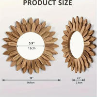 Espejo Decorativo De Estilo Girasol 1pcs Montado En La Pared Madera Para Entrada Dormitorio Y Sala De Estar - details 3