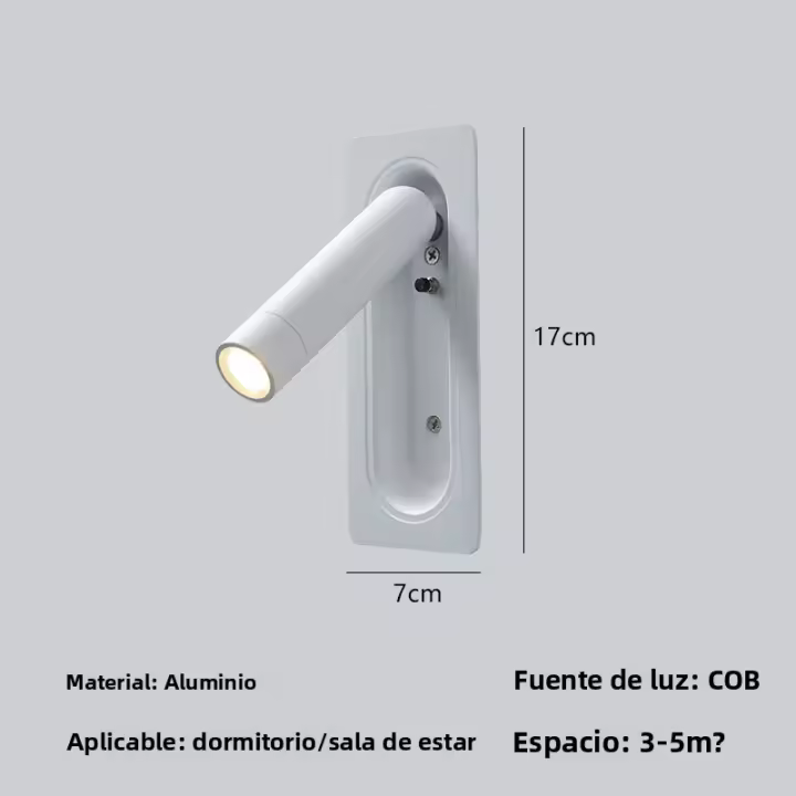 Lámpara De Pared Moderna Y Sencilla Para Habitación De Hotel Dormitorio Estudio Lectura Protección Ocular Rotativa LED Metal Negro Y Blanco - 1