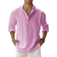 Camisa Casual Para Hombre Ligera De Manga Larga Estilo Henley De Algodón Transpirable Para Playa Camisas Hawái - details 4