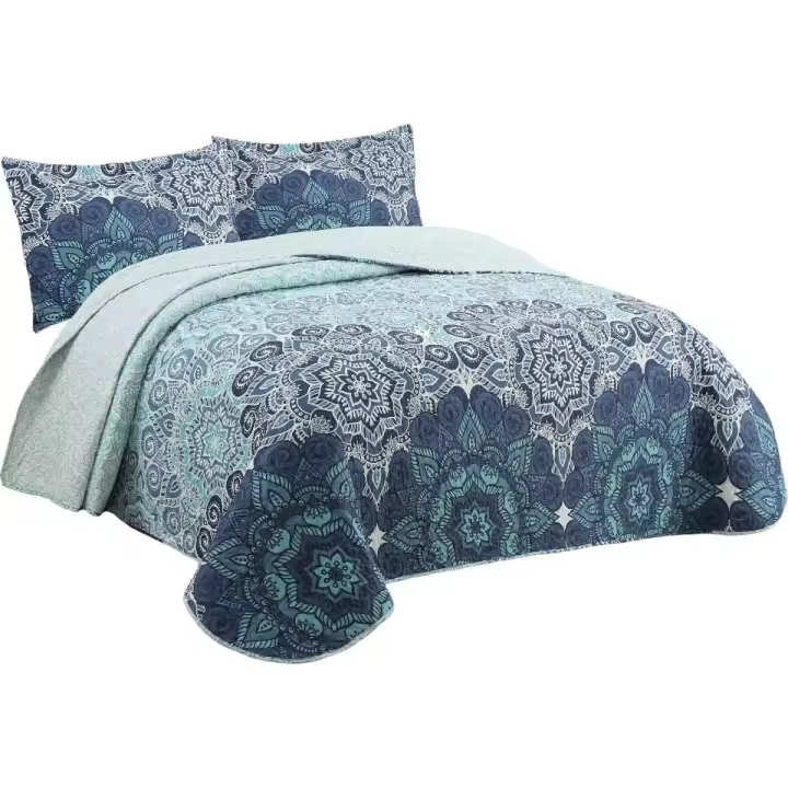 Novotextil Colcha Bouti Estampada Ligera Primavera/Verano Inclue 12 Fundas de Cojín (50x70cm) Cubrecama Transpirable de Entretiempo Tejido 50% Algodón 50% Poliéster Relleno 100% Algodón Ajustable Camas de 90  180cm Ideal - 1