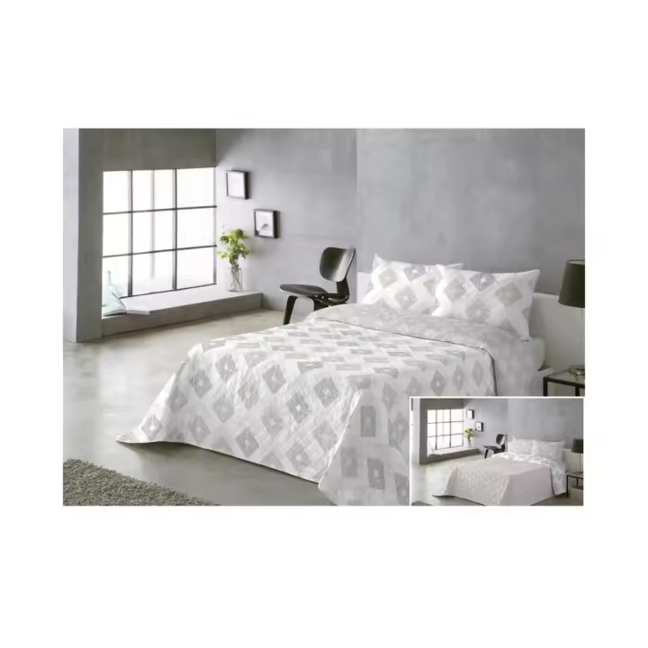 Colcha REVERSIBLE  estampada- lisa con 2 fundas de cojín para cama de 90cm 105cm 135cm 150cm. Colección 2025 colcha de verano - 1