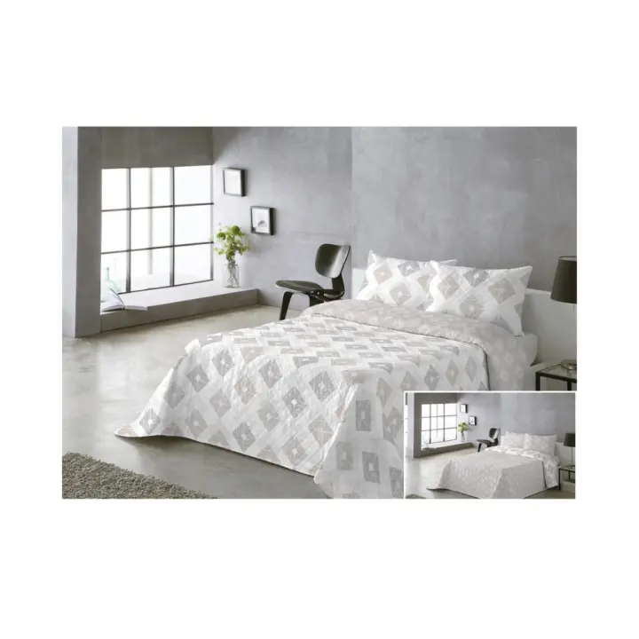 Colcha REVERSIBLE  estampada- lisa con 2 fundas de cojín para cama de 90cm 105cm 135cm 150cm. Colección 2025 colcha de verano - 1