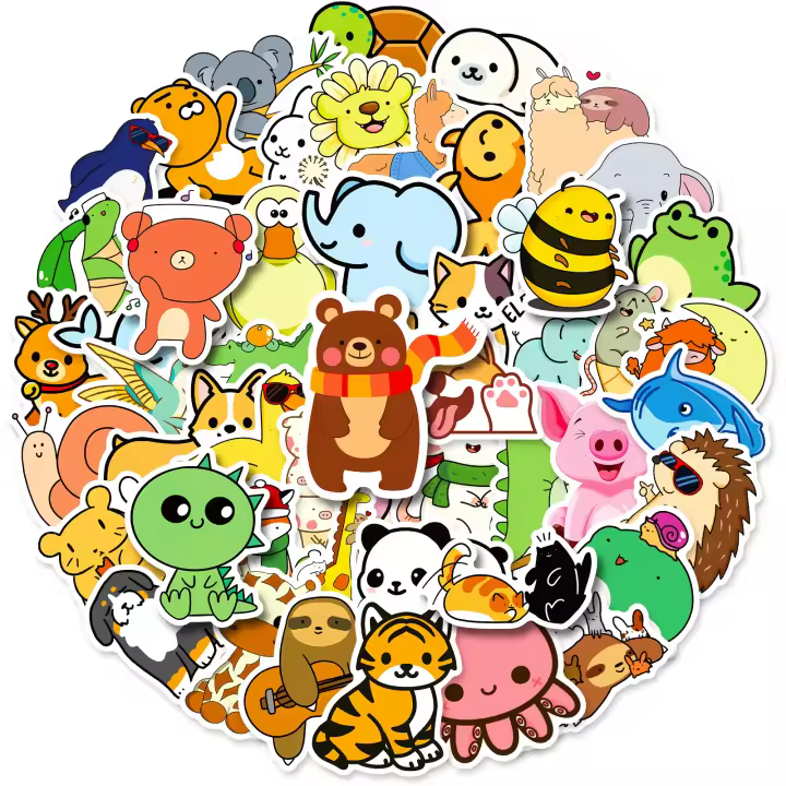 Pack De 50 Pegatinas De Animales Adorables Grandes Y Coloridas Resistentes Al Agua Para Botellas De Agua Y Teléfono Móvil - 1