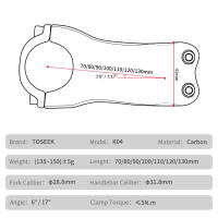 TOSEEK K04 Tornillo De Carbono Para Bicicleta De Montaña 6/17 Grados 31.8mm Handlebar Stems 70/80/90/100/110/120/130mm Negro Mate Piezas De Bicicleta - details 2
