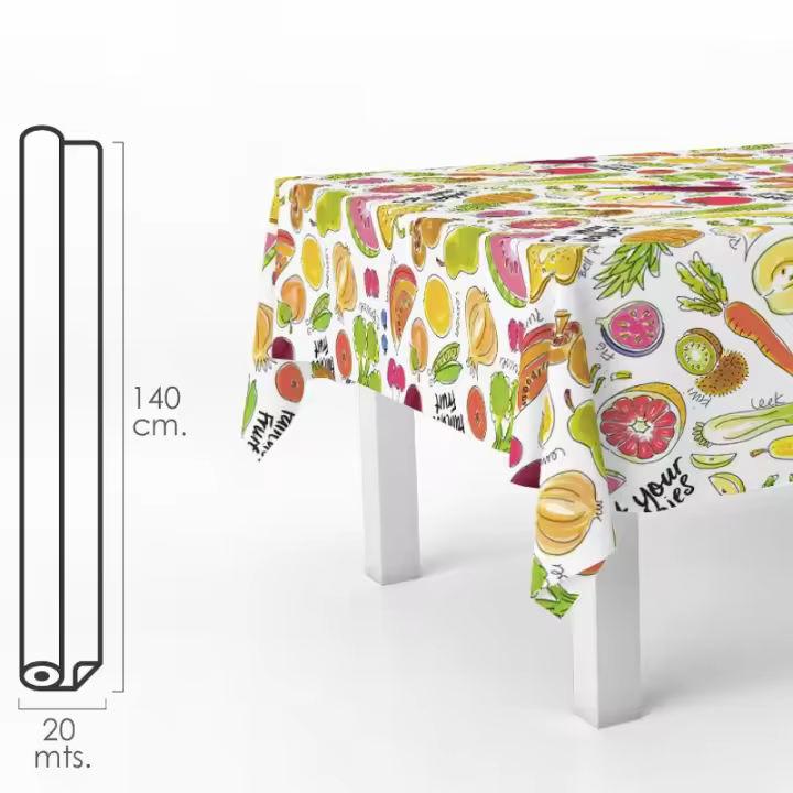 Mantel hule rectangular frutas fantasia. impermeable antimanchas pvc 140 cm. x 20 metros. rollo recortable. interior y exterior - 1