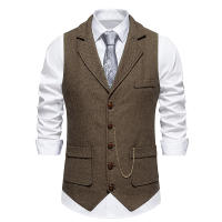 Chaleco Retro Para Hombres Con Cadena Y Bolsillos Estilo Tweed Escocés Casual Vintage Británico Adecuado Para Fiestas Y Tiempo Libre Talla US S a XXL - details 1