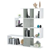 Meimon Estantería ZIG-ZAG Blanco Ark Cemento de 4 estantes (145x145x28 cm), fabricada en tablero melaminizado E1 de 15 mm, con cantos de PVC, herrajes incluidos para fijación a pared, uso decorativo o como separador de ambientes, soporta hasta 30 kg. - details 1