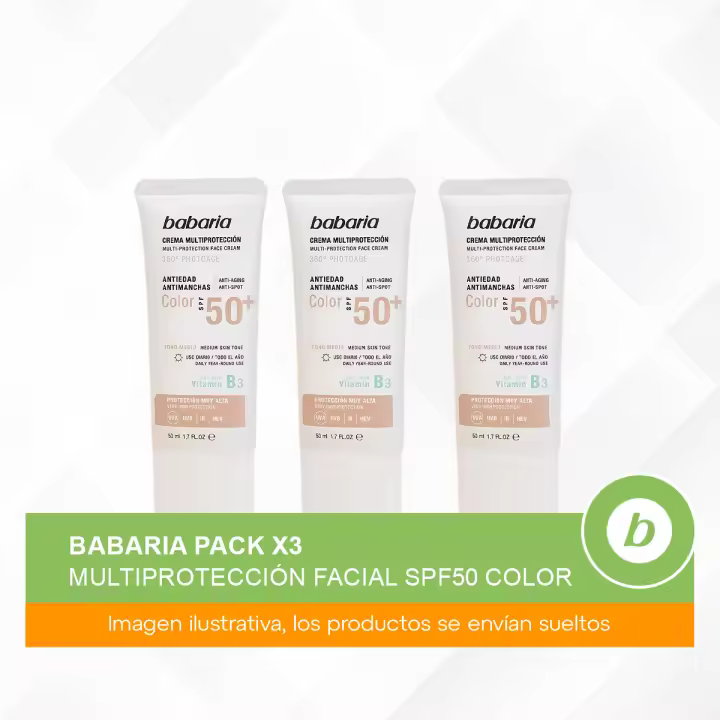 Babaria Pack 3x Multiprotección Facial SPF50 Color: Crema Solar Facial Antiedad y Antimanchas con Textura Ligera para una Protección Completa - 1