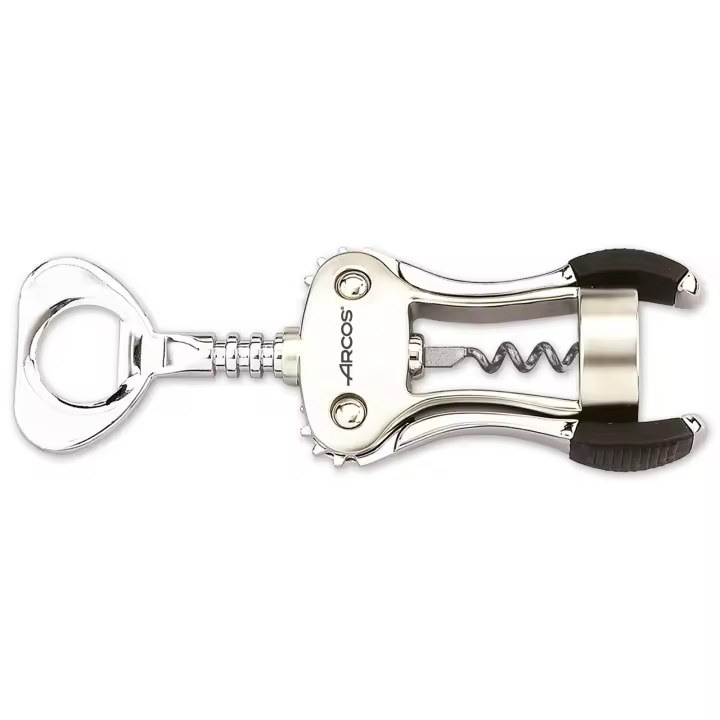 ARCOS Sacacorchos Manual 195mm de Aleación de Zinc con Abrebotellas.  Utensilio Antideslizante para Abrir Vino y Cerveza. Color Plata - 1