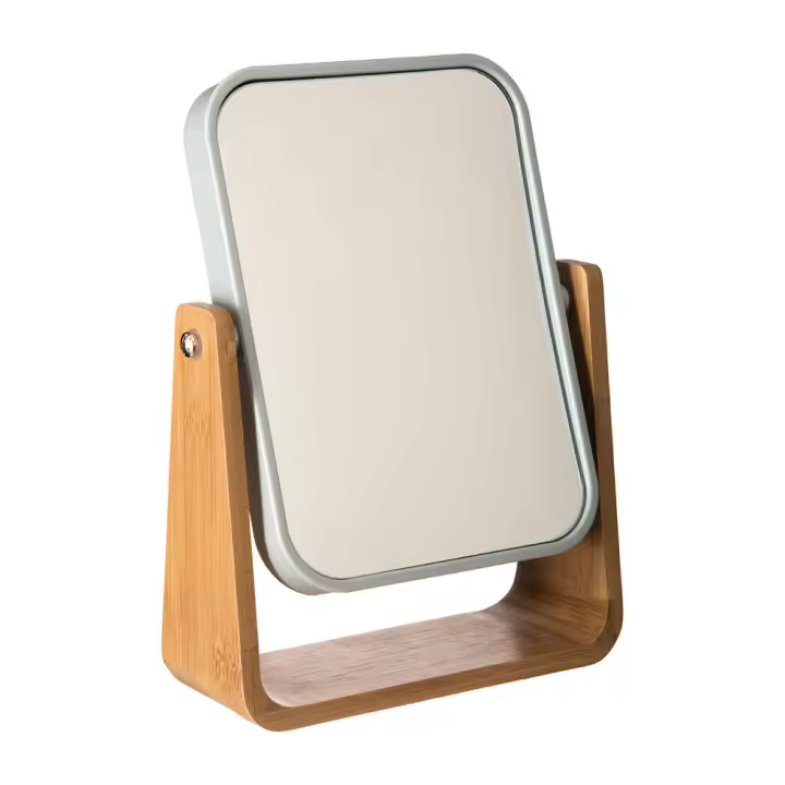 Espejo de baño con pie de bambú-blanco coleccion "naturéo" - 1