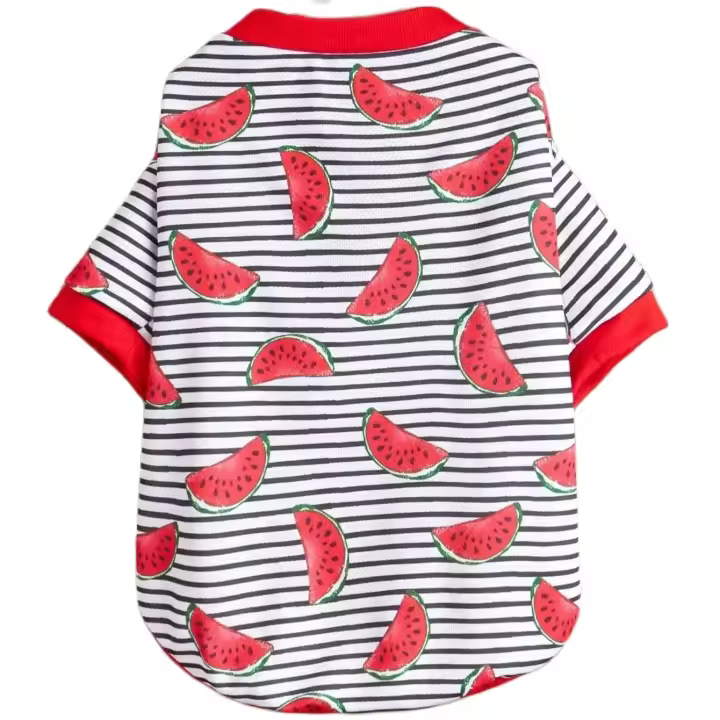 Camiseta Para Perro Con Estampado De Sandía Y Rayas Ropa De Verano Para Mascotas Moda Transversal Adecuada Para Perros Y Gatos - 1